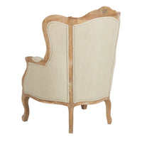 Fauteuil à oreilles Safavieh Couture Kali en chêne et lin naturel - 34 larg. x 34 prof. x 40 haut.