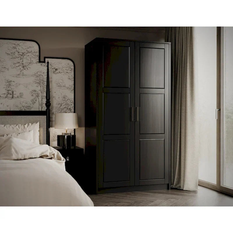 Palace Imports Armoire Urbaine 2 Portes 100% Bois Massif avec Portes Pleines et Miroirs