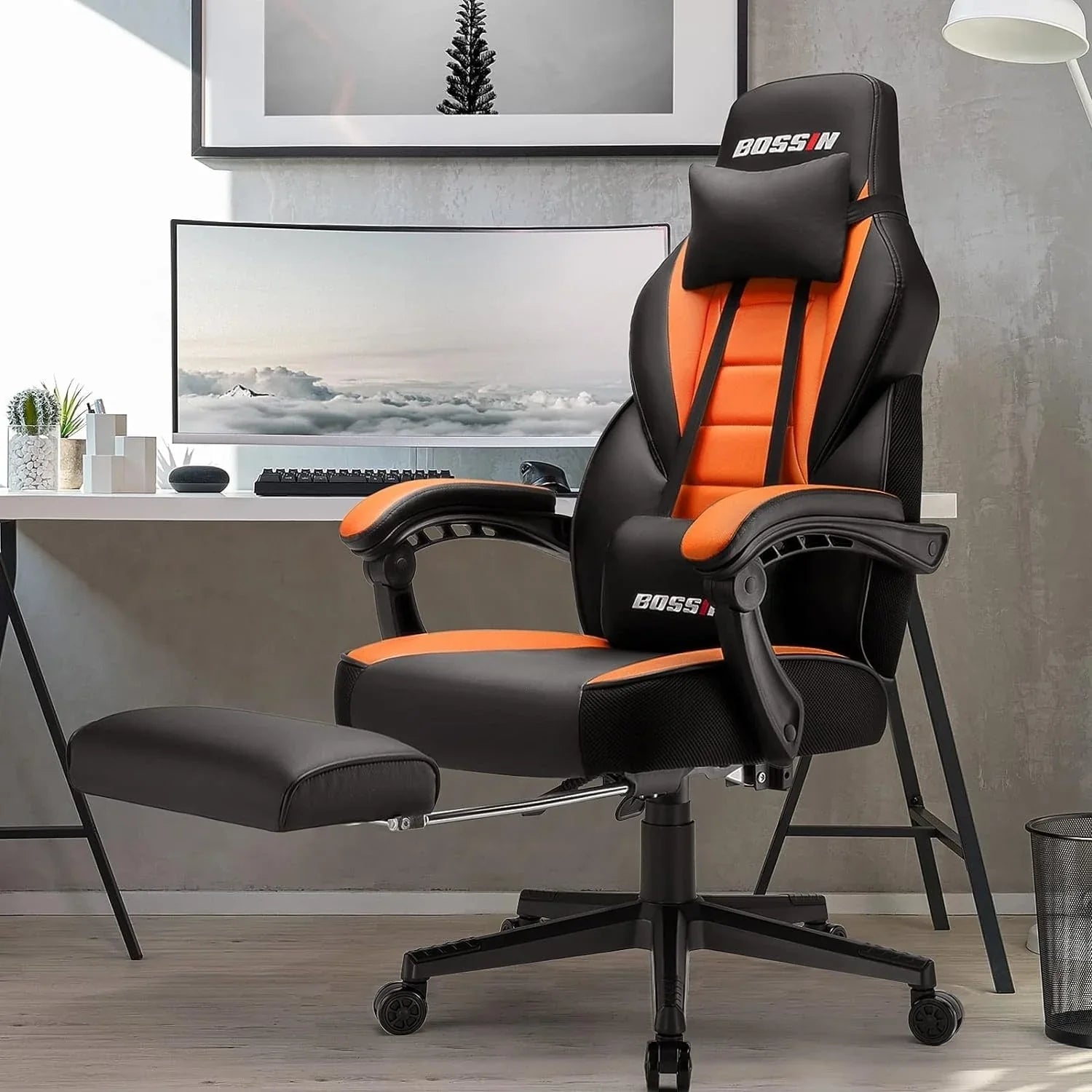 BOSSIN Chaise de gaming style racing, chaise de gamer grande et haute 300 lb à dossier haut chaise informatique