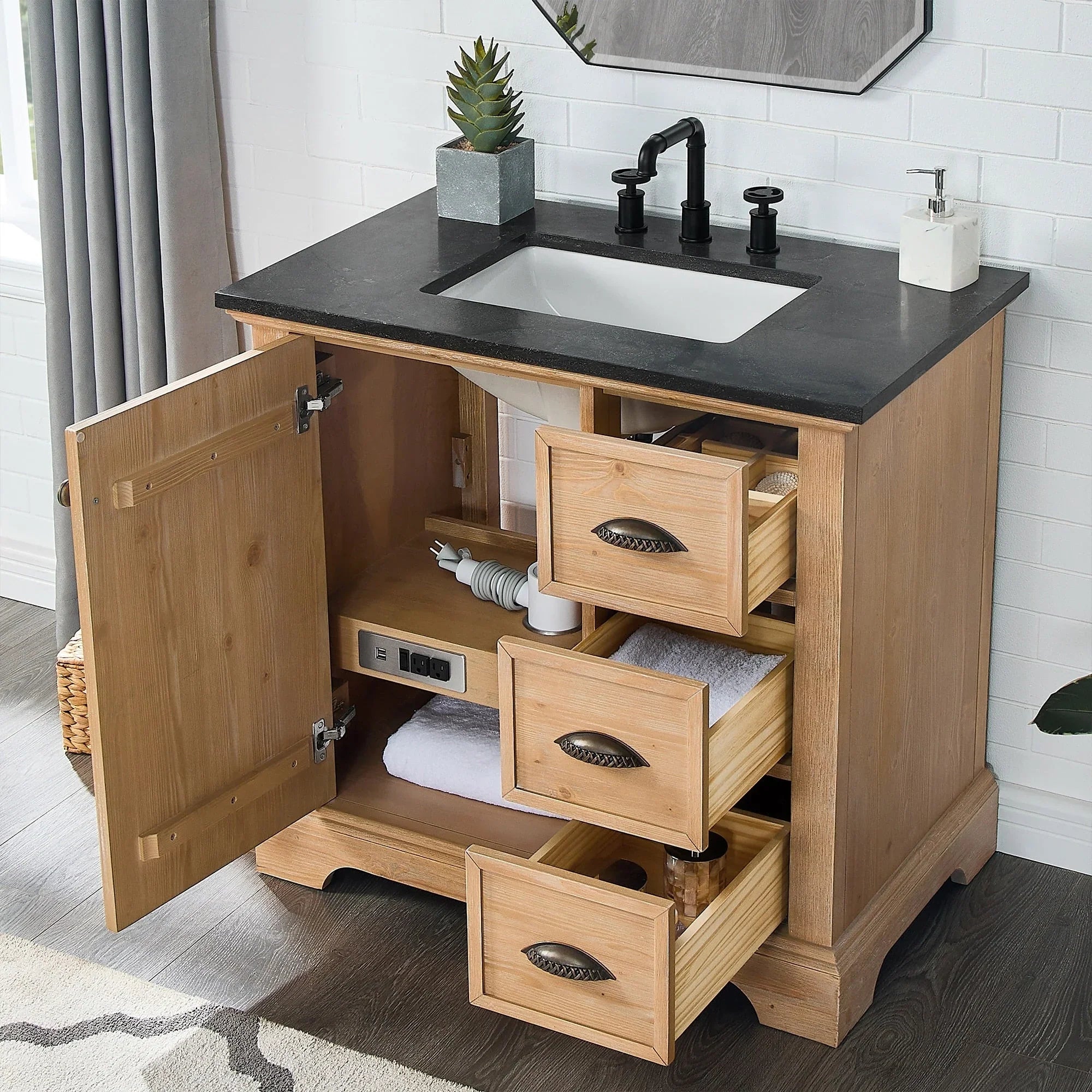 Hervas Meuble-lavabo avec dessus en marbre naturel sans miroir
