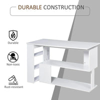 Bureau d'angle en L rotatif à 360° HOMCOM : Blanc, avec étagères de rangement