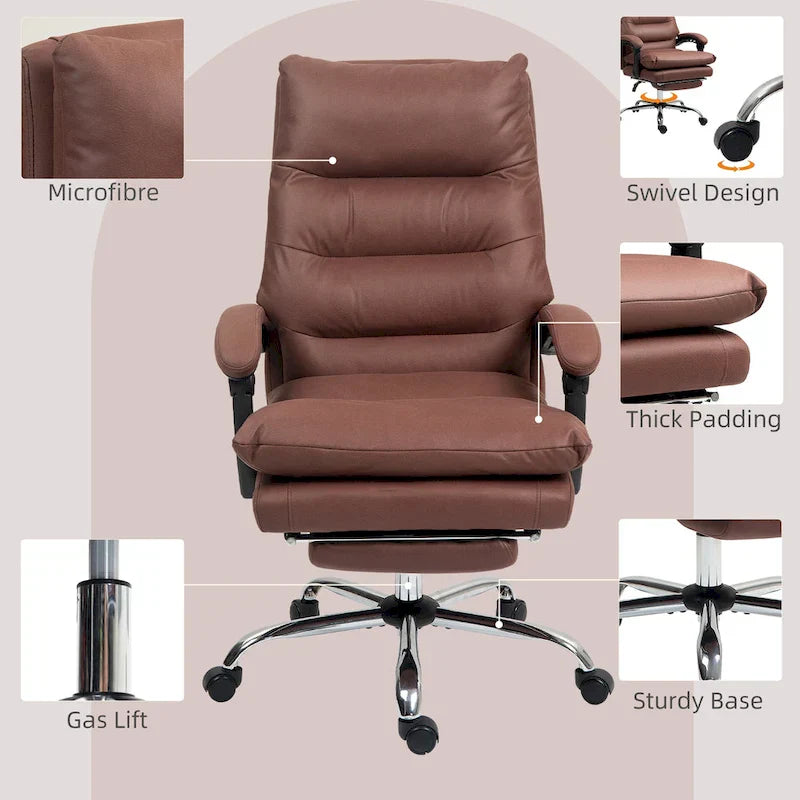 Vinsetto Chaise de bureau de massage inclinable chauffante à vibration en microfibre