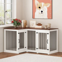 Grand meuble cage d'angle pour chien pour 2 chiens, cage pour chien en forme de L - 58.7X41.1
