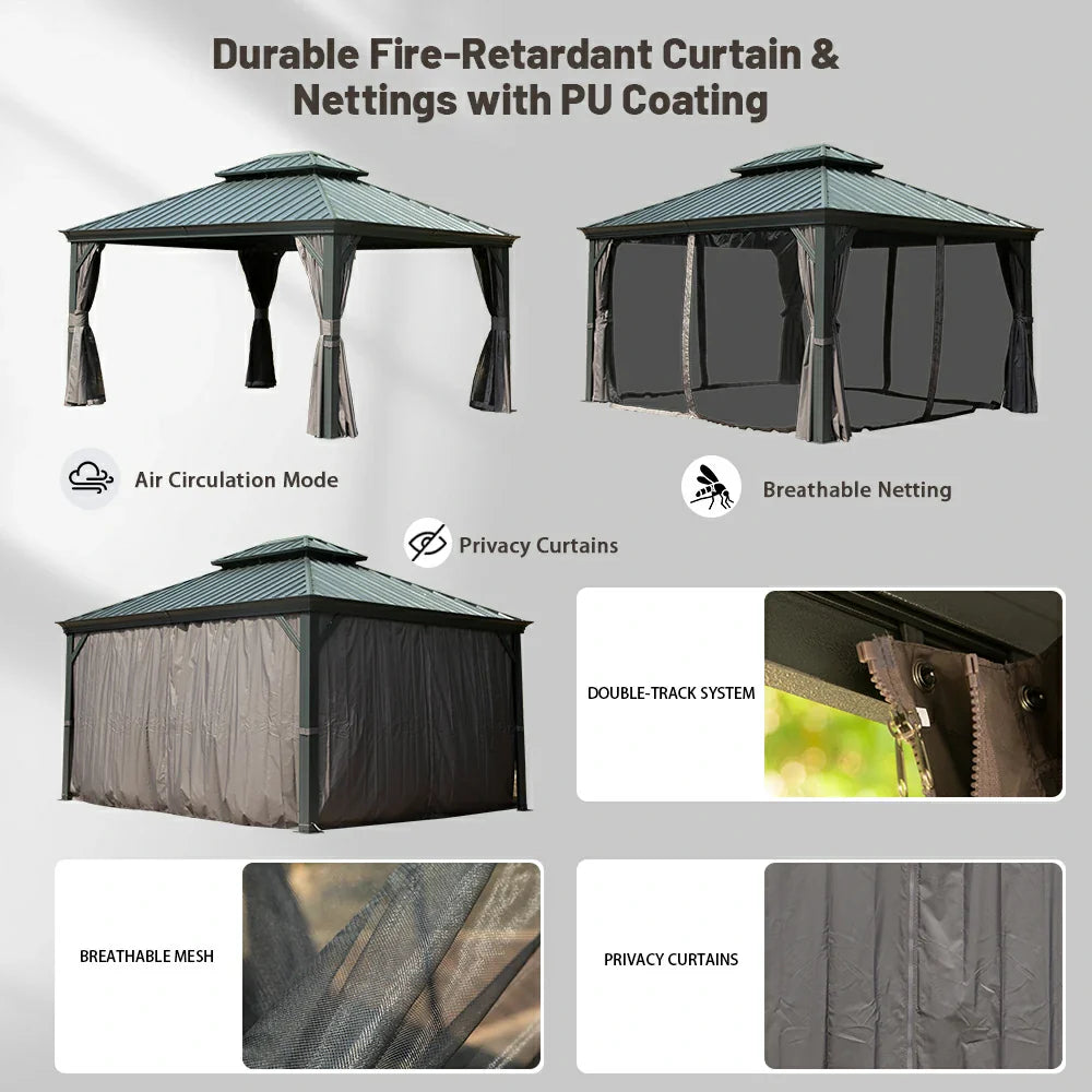 Gazebo with a galvanized steel hardtop and drainage gutters