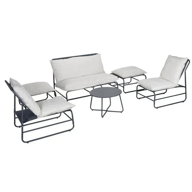 Salon de jardin Oslow 6 personnes acier et textilène gris foncé et blanc
